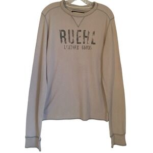 Ruehl No. 925 Long Sleeve Top Men L Waffle Knit  Graphic Print Grunge Vintage